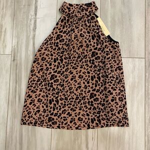 NWT Jade Neutral Brown and Black Leopard Print Gathered Neck Halter Top, size XS